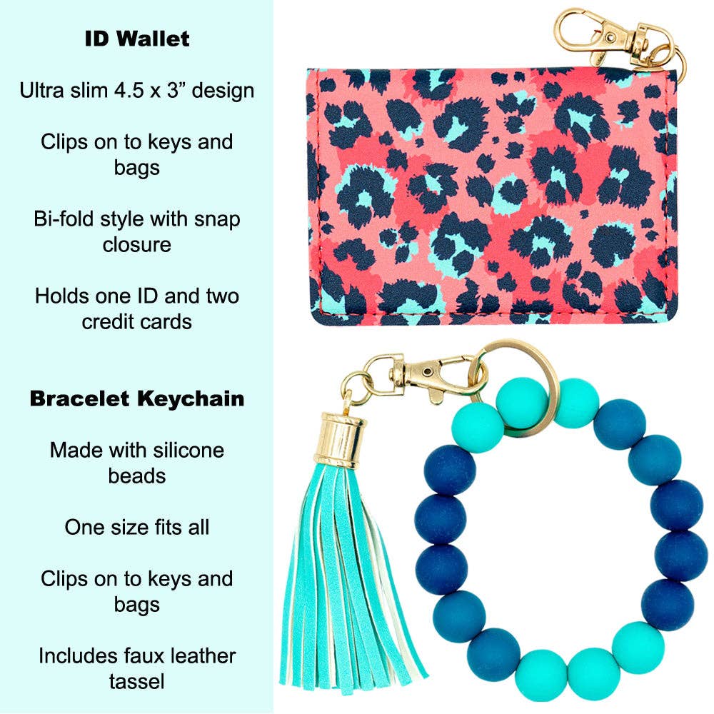 ID Wallet and Bracelet Wristlet Coral Leopard Ocean - KLC by Karelyn D