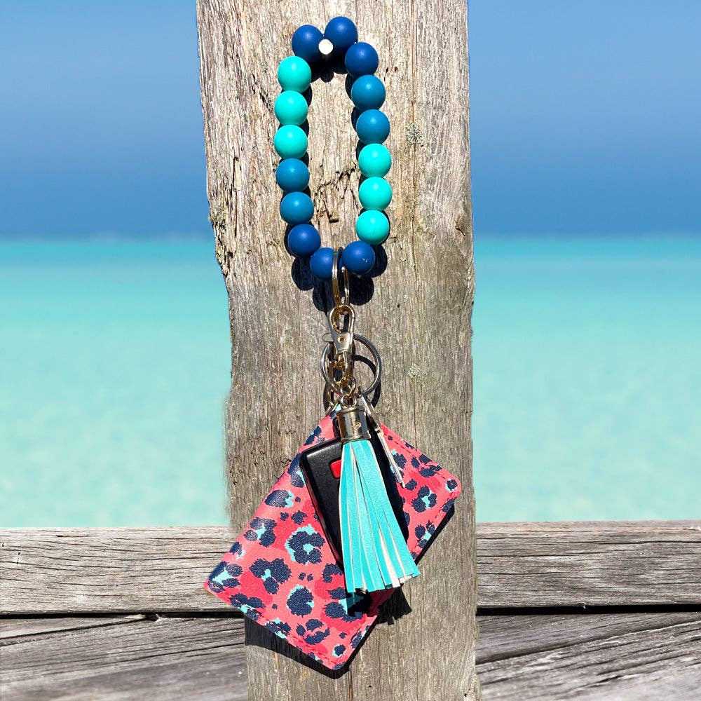 ID Wallet and Bracelet Wristlet Coral Leopard Ocean - KLC by Karelyn D