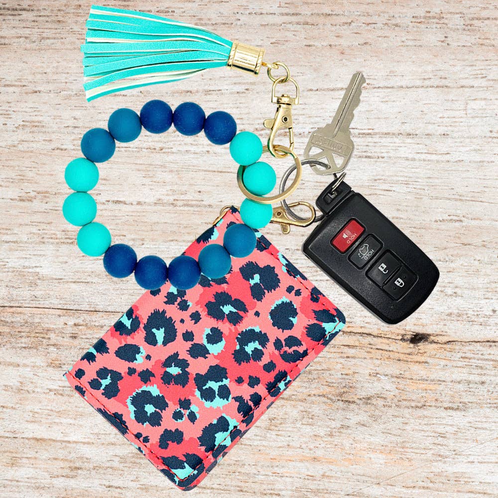 ID Wallet and Bracelet Wristlet Coral Leopard Ocean - KLC by Karelyn D