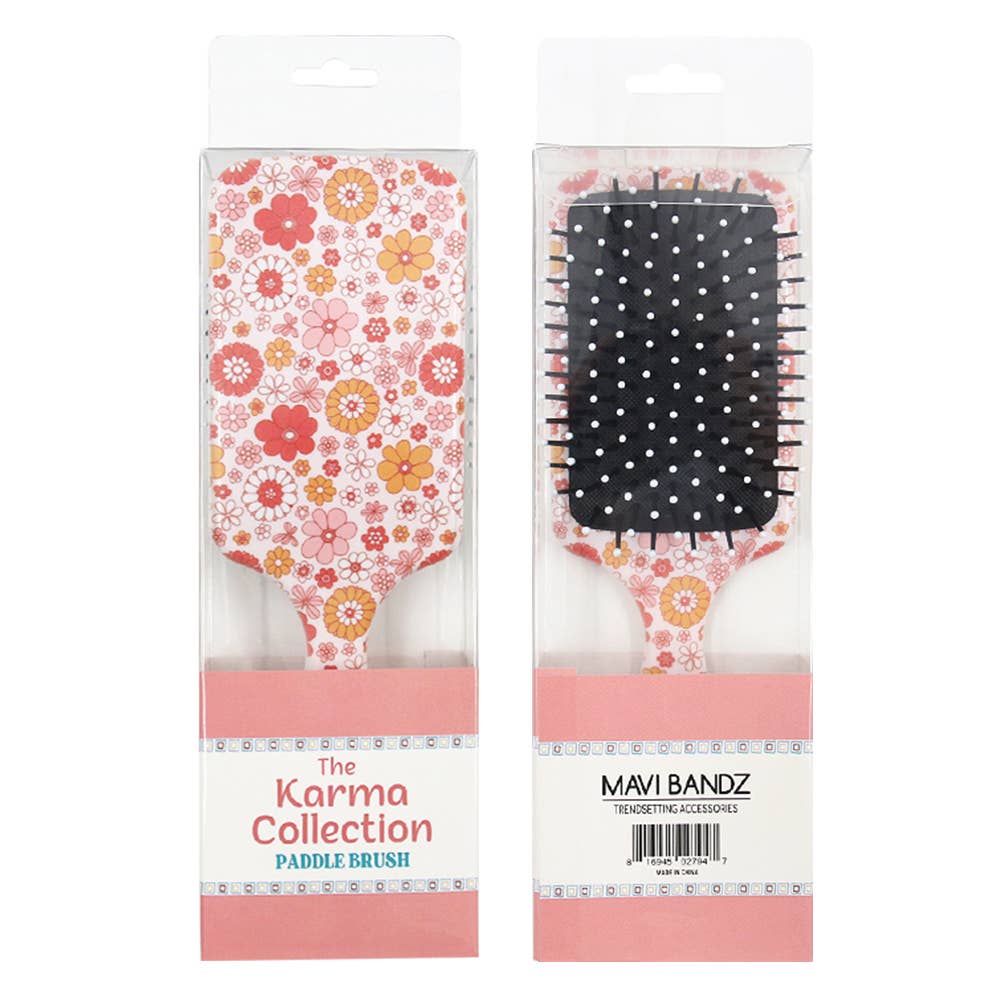 Karma Collection Fun Pattern Paddle Hair Brush Smiley Floral - KLC by Karelyn D