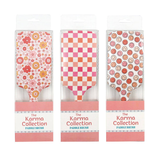 Karma Collection Fun Pattern Paddle Hair Brush Smiley Floral - KLC by Karelyn D