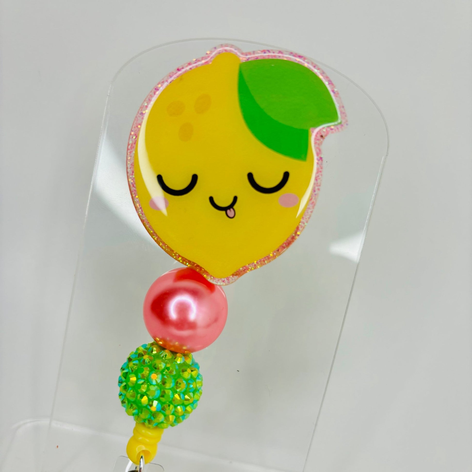 Lemon Badge Reel, Beaded badge reel, ID badge holder, Cute lemon badge reel - KLC by Karelyn D