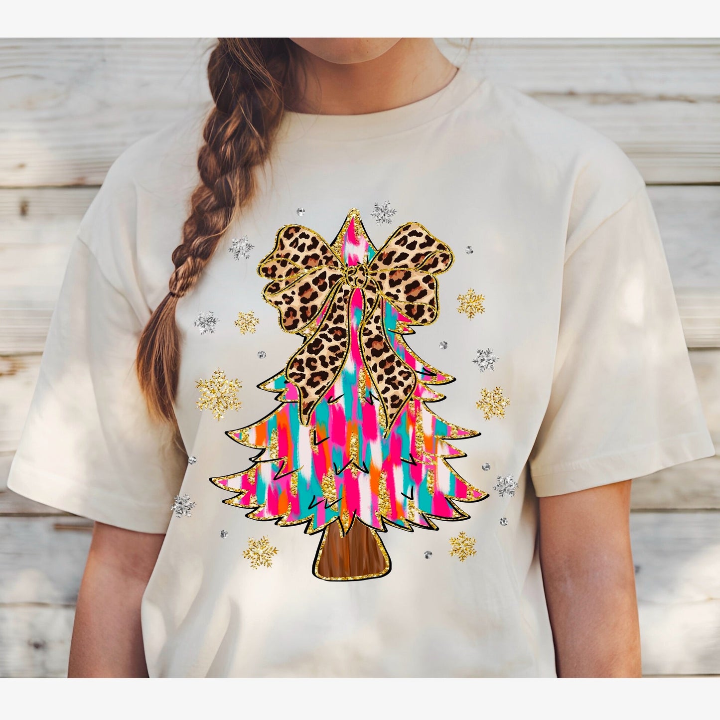 Leopard Bow Christmas Tree T-Shirt - KLC by Karelyn D