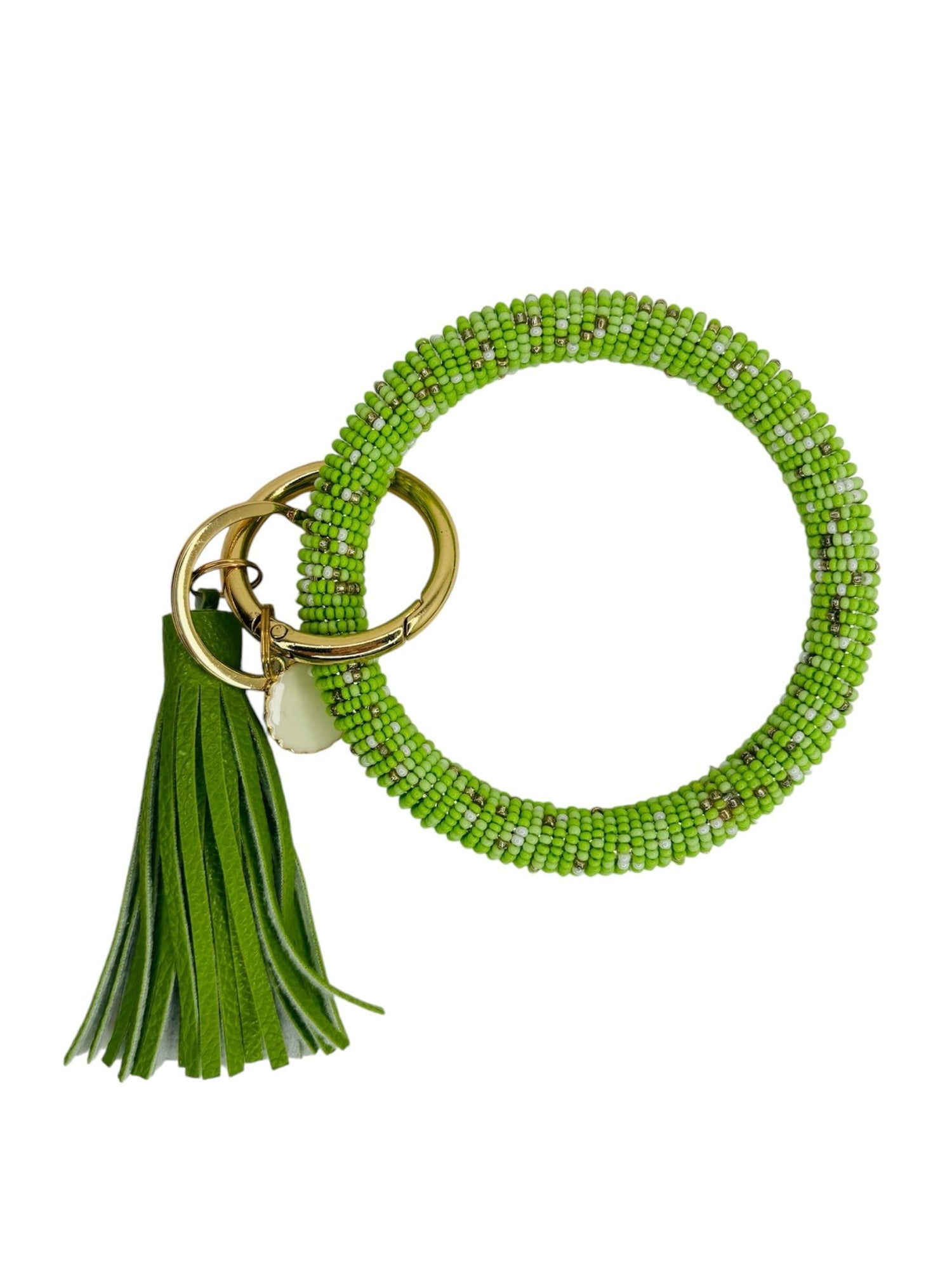 Lime green Beaded Wristlet, Seed Bead wrap, lime green wristlet with matching lime green tassel - KLC by Karelyn D